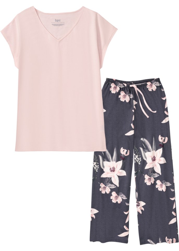 Pyjama mit weiter Hose in rosa von vorne - bpc bonprix collection