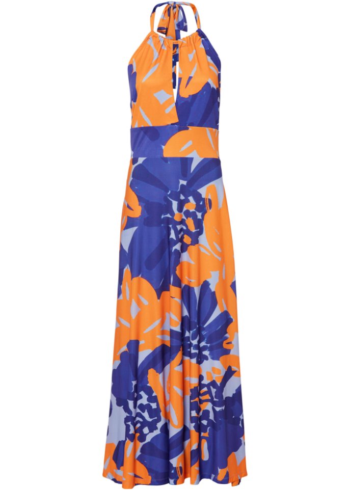 Maxi-Neckholder-Kleid in blau von vorne - BODYFLIRT boutique