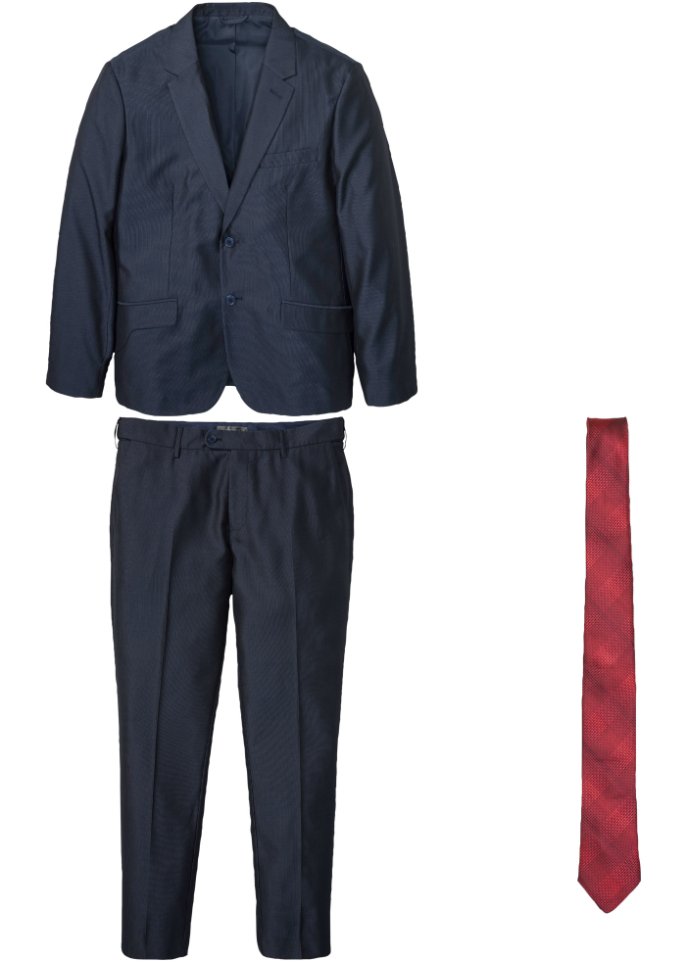 Anzug (3-tlg.Set): Sakko, Hose, Krawatte, Slim Fit in blau von vorne - bpc selection