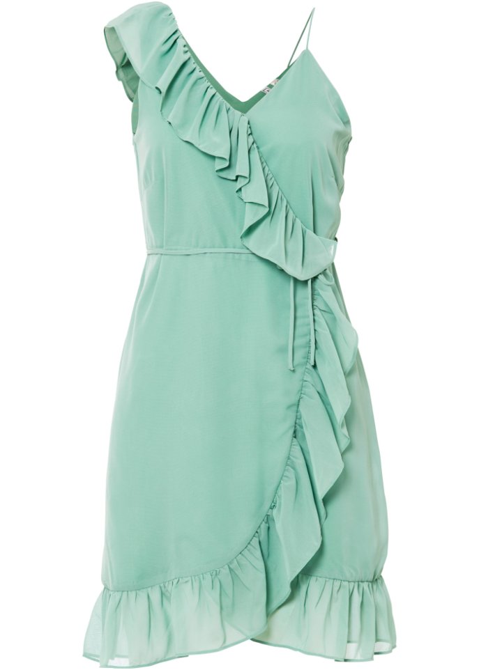 kurzes Kleid mit Volants in grün von vorne - RAINBOW