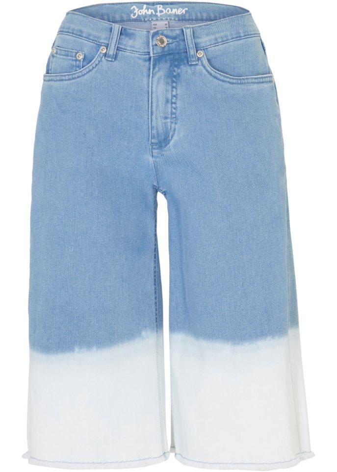 Wide Leg Jeans, Mid Waist, Bermuda Dip Dye in blau von vorne - John Baner JEANSWEAR
