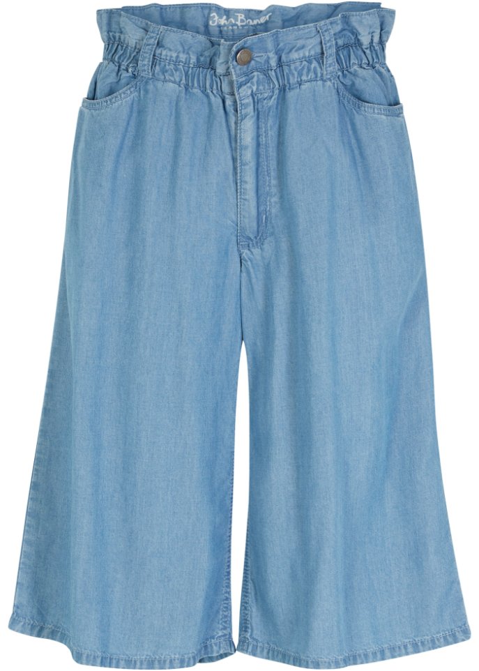 Wide Leg Jeans, High Waist, Bermuda TENCEL™ Lyocell in blau von vorne - John Baner JEANSWEAR
