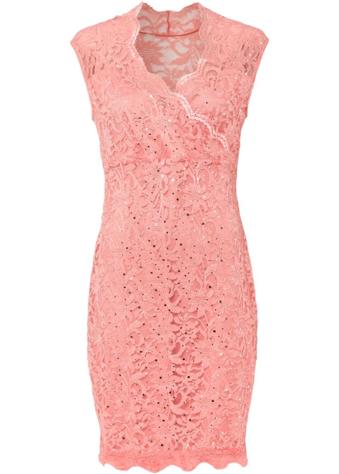 Spitzen-Kleid mit Pailetten in rosa von vorne - BODYFLIRT boutique