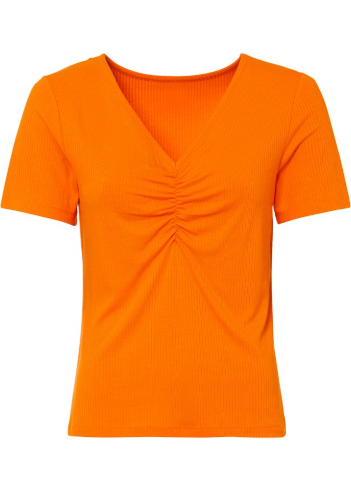 Shirt mit Raffung in orange von vorne - BODYFLIRT