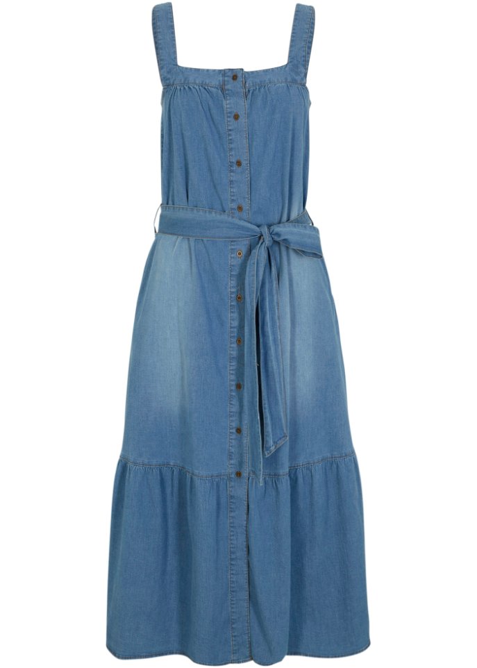 Sommer-Jeanskleid mit Gürtel in blau von vorne - John Baner JEANSWEAR