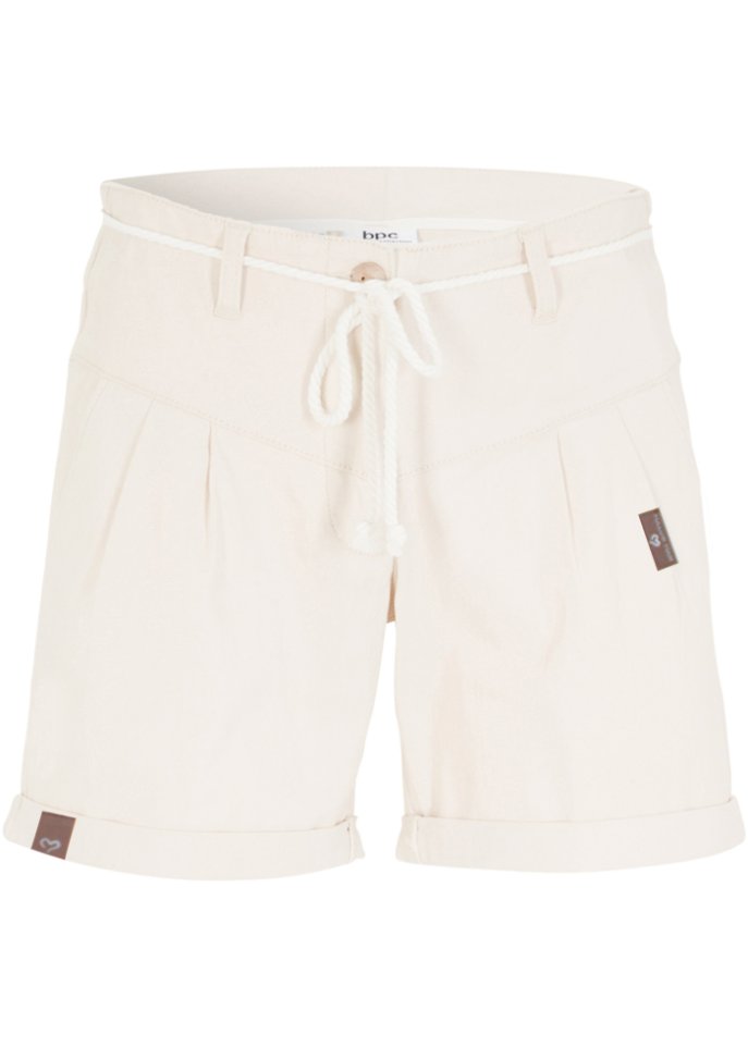 Twill-Shorts mit Turn-Up in beige von vorne - bpc bonprix collection