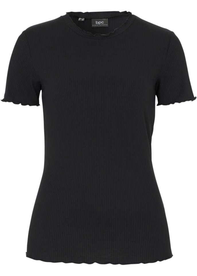 T-Shirt aus Rippqualität mit nachhaltiger Viskose in schwarz von vorne - bpc bonprix collection