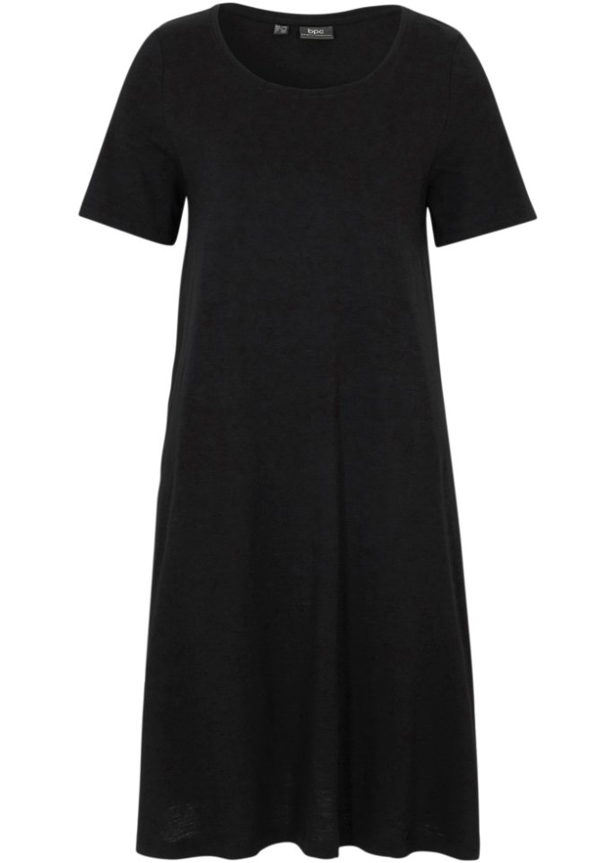 Flammgarn-Shirtkleid mit Taschen aus Baumwolle, knieumspielend in schwarz von vorne - bpc bonprix collection