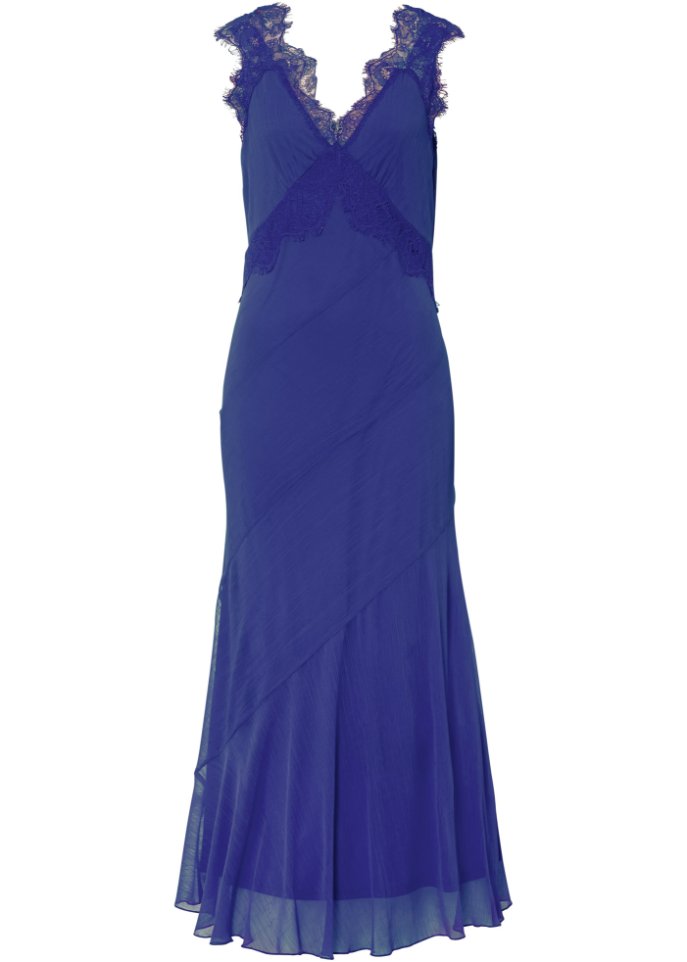 Kleid mit Spitze in blau von vorne - BODYFLIRT