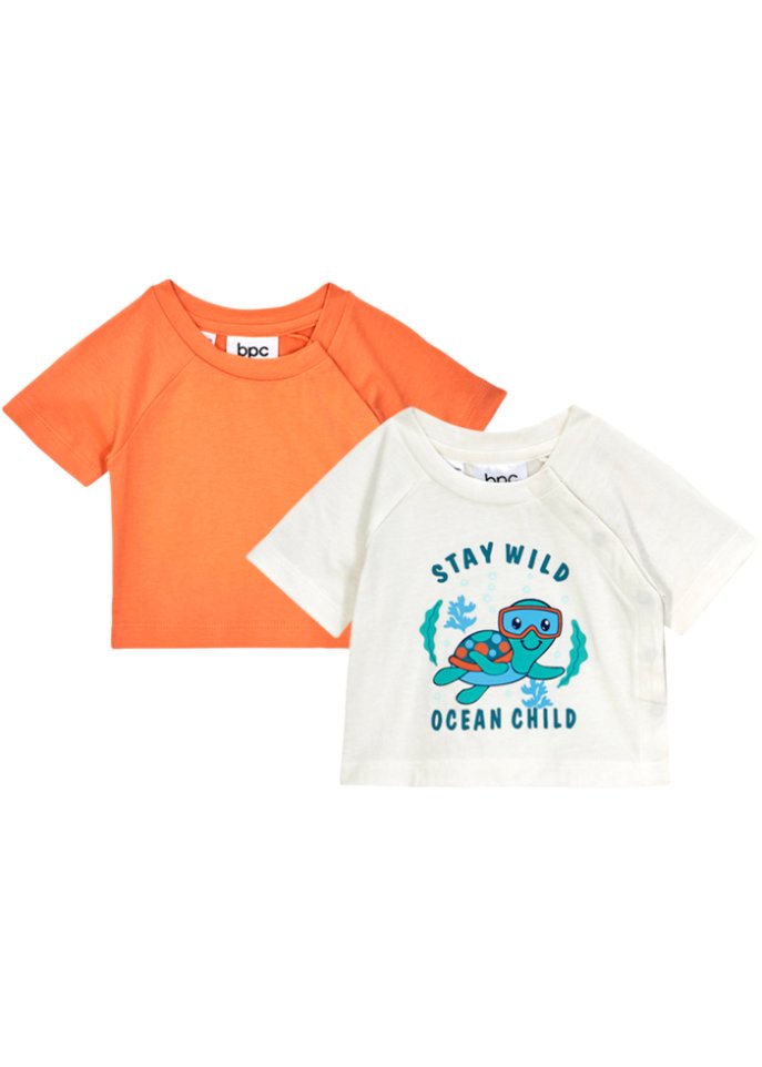 Baby T-Shirt mit Knopfleiste aus Bio-Baumwolle (2er Pack) in weiß von vorne - bpc bonprix collection