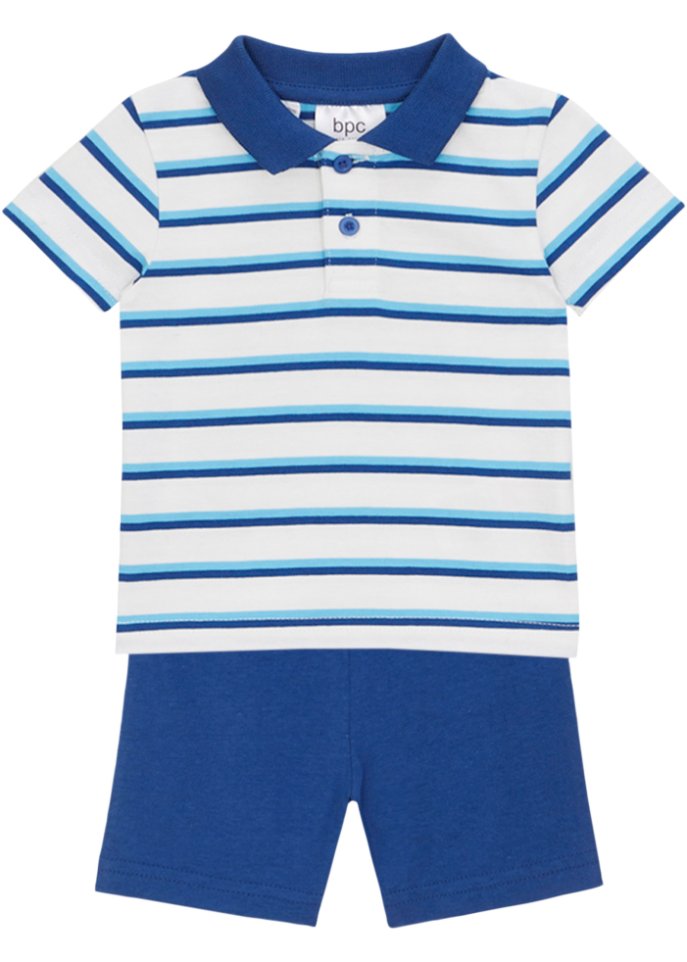 Baby Polo-Shirt und Shorts aus Bio-Baumwolle (2-tlg.Set)  in weiß von vorne - bpc bonprix collection