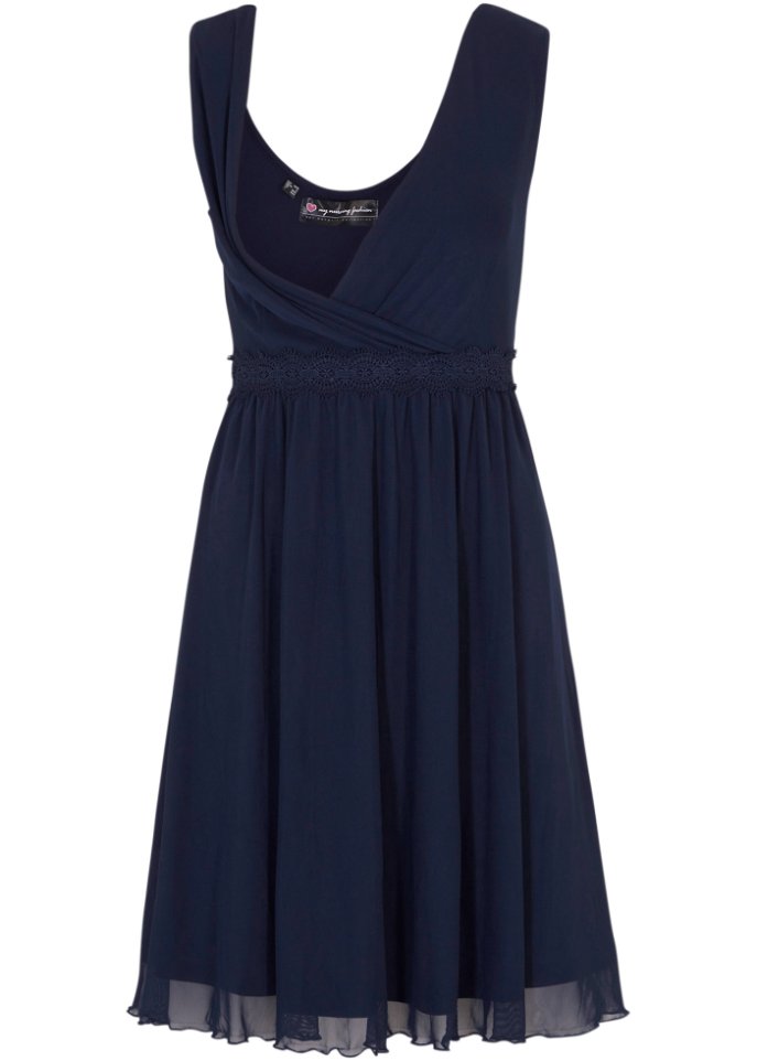 Mesh-Kleid mit Spitze in blau von vorne - bpc bonprix collection