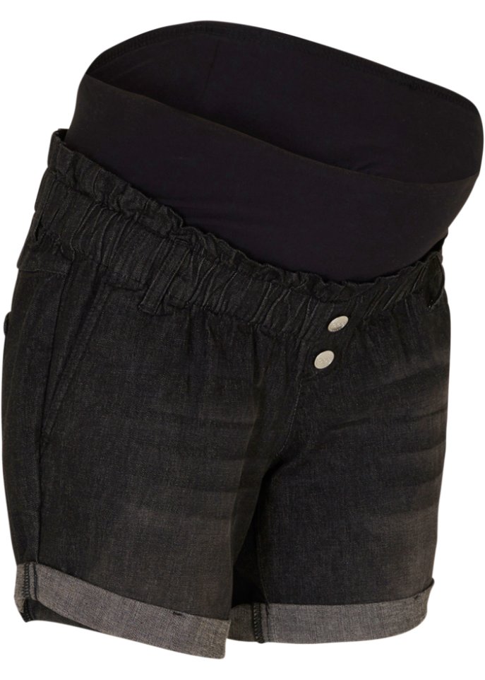 Umstands-Paperbag-Jeansshorts in schwarz von vorne - bpc bonprix collection