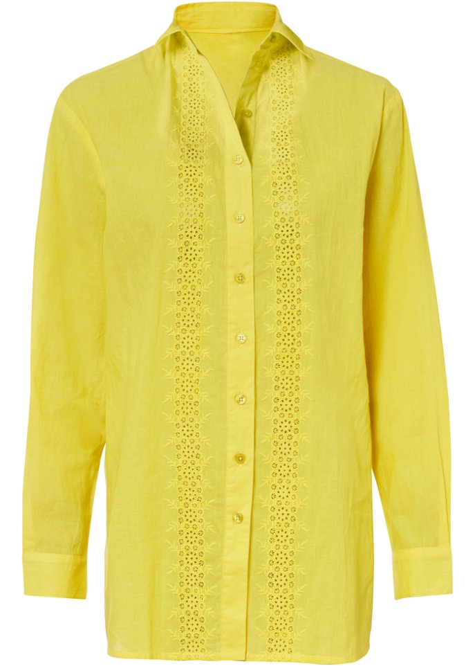 Bluse mit Lochstickerei in gelb von vorne - BODYFLIRT
