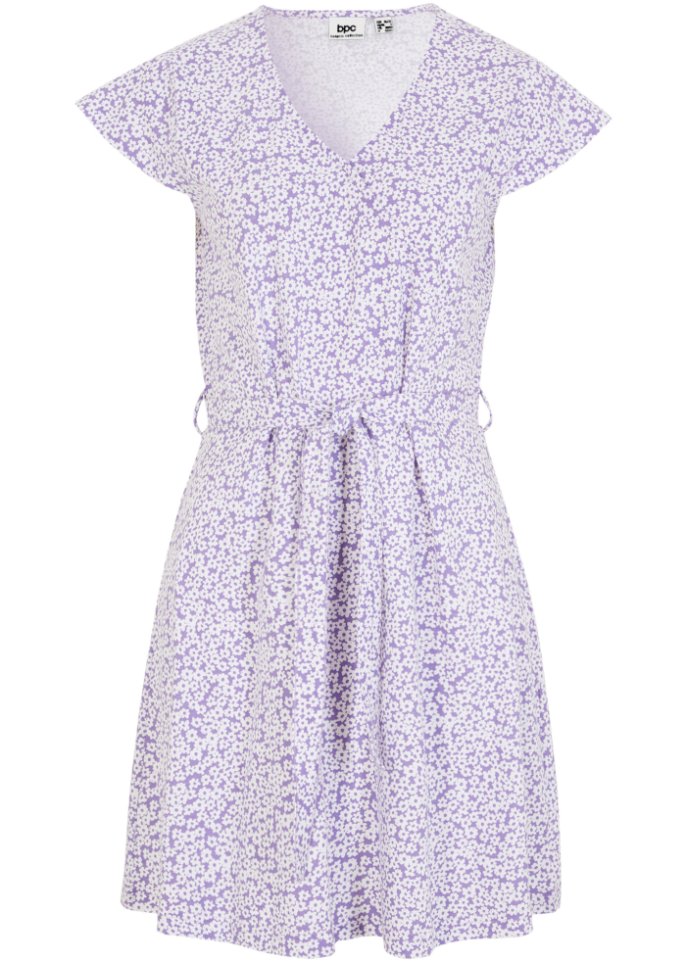 Kleid mit Wickeloptik aus nachhaltiger Baumwolle in lila von vorne - bpc bonprix collection