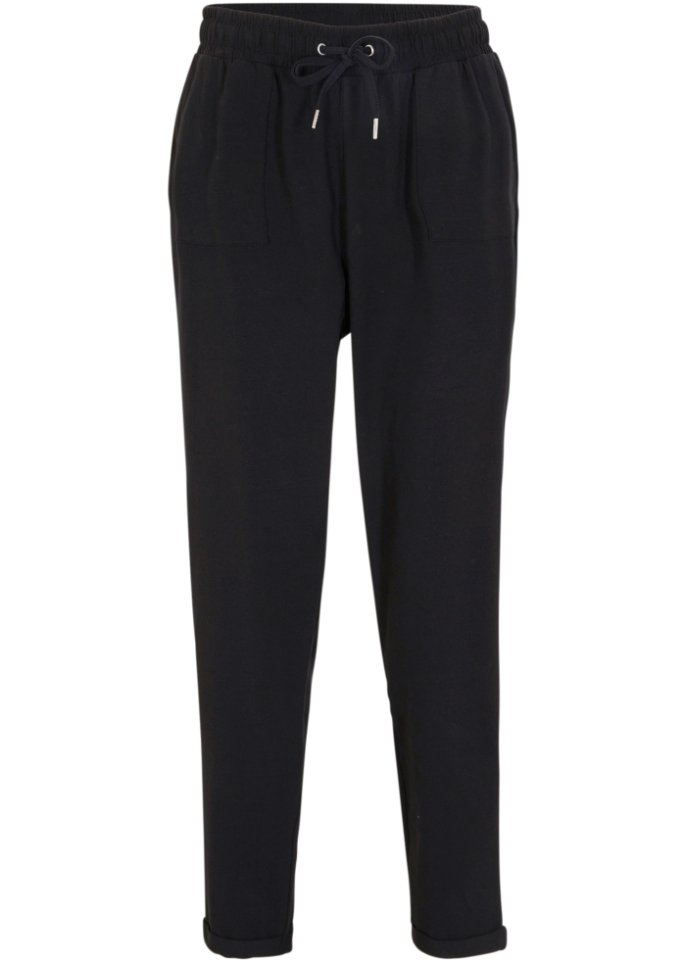Bequem geschnittene Jersey-Hose mit Bindeband  in schwarz von vorne - bpc bonprix collection