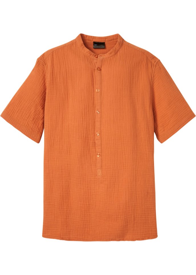 Kurzarmhemd aus Musselin in orange von vorne - bpc selection