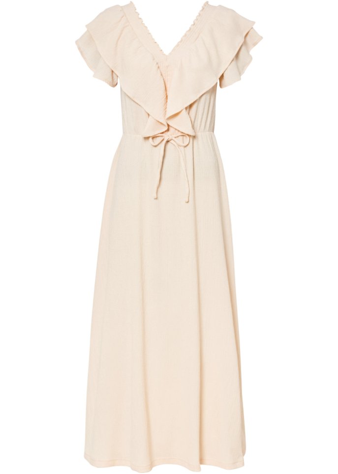 Kleid mit Volant in beige von vorne - BODYFLIRT
