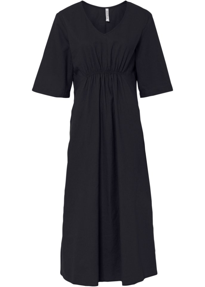 Kleid mit Leinen in schwarz von vorne - RAINBOW