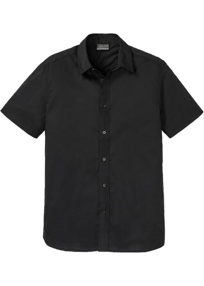 Kurzarmhemd, Slim Fit in schwarz von vorne - bpc selection