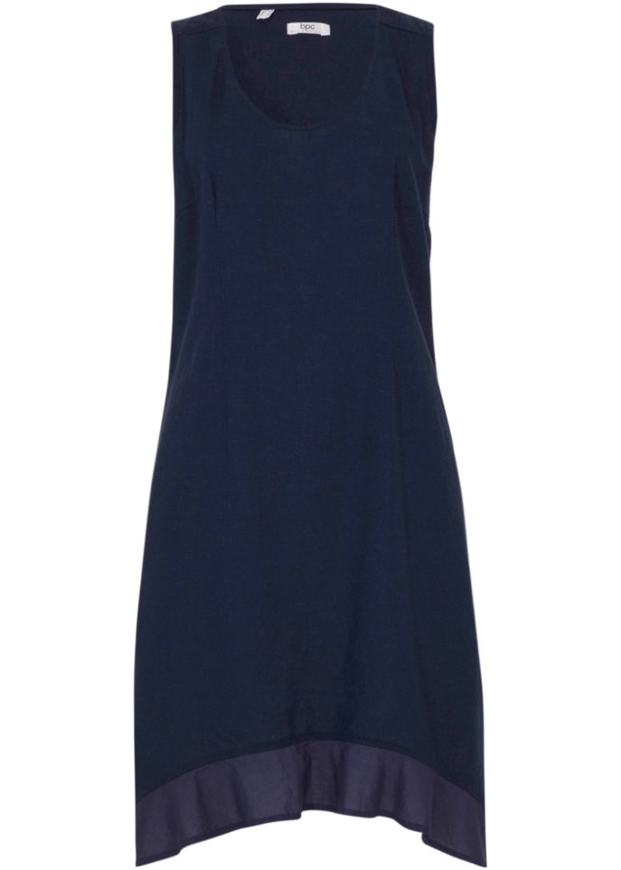 Kleid mit Leinen in blau von vorne - bpc bonprix collection