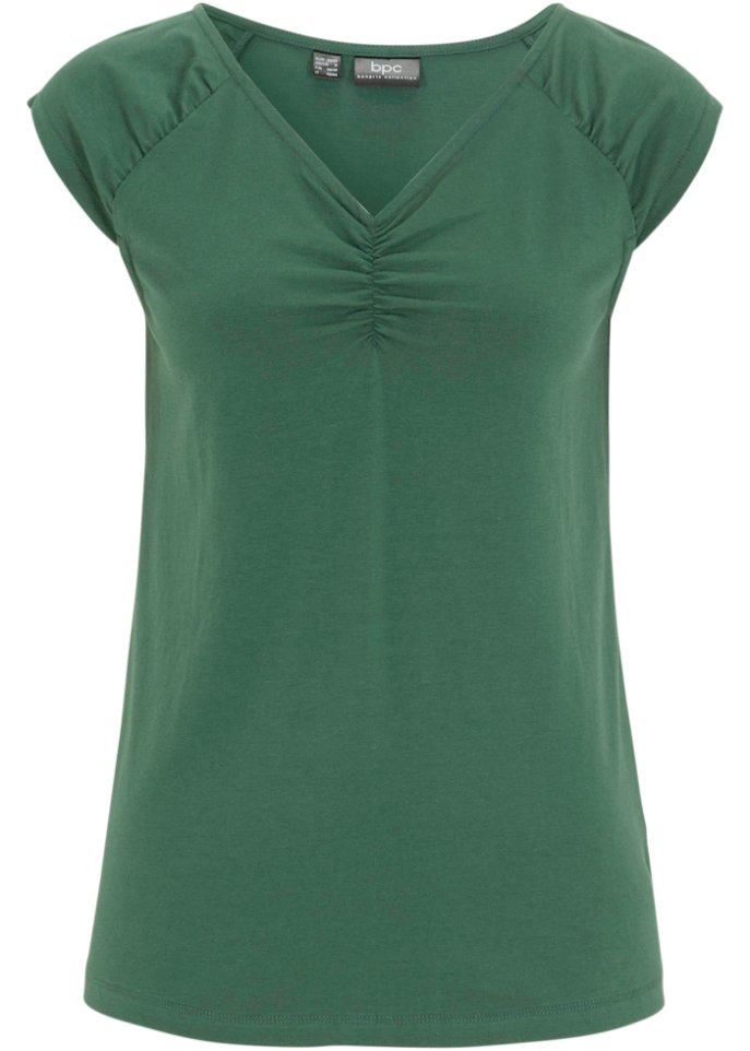 Shirttop mit V-Ausschnitt in grün von vorne - bpc bonprix collection