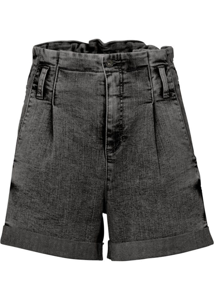 Paperbag Jeans-Shorts in schwarz von vorne - RAINBOW
