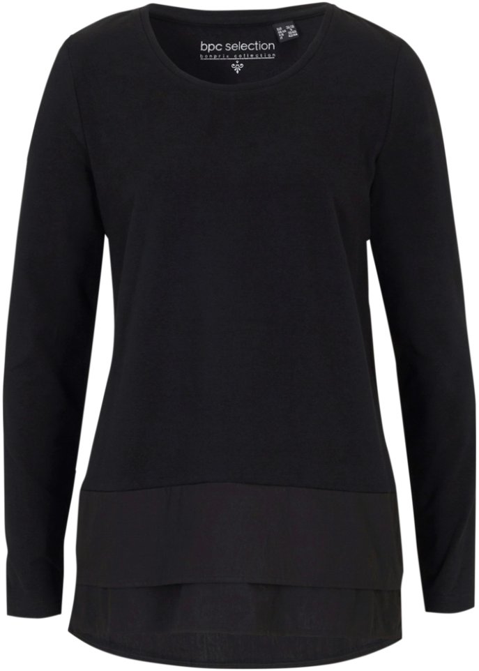 Longshirt mit Bluseneinsatz in schwarz von vorne - bpc selection