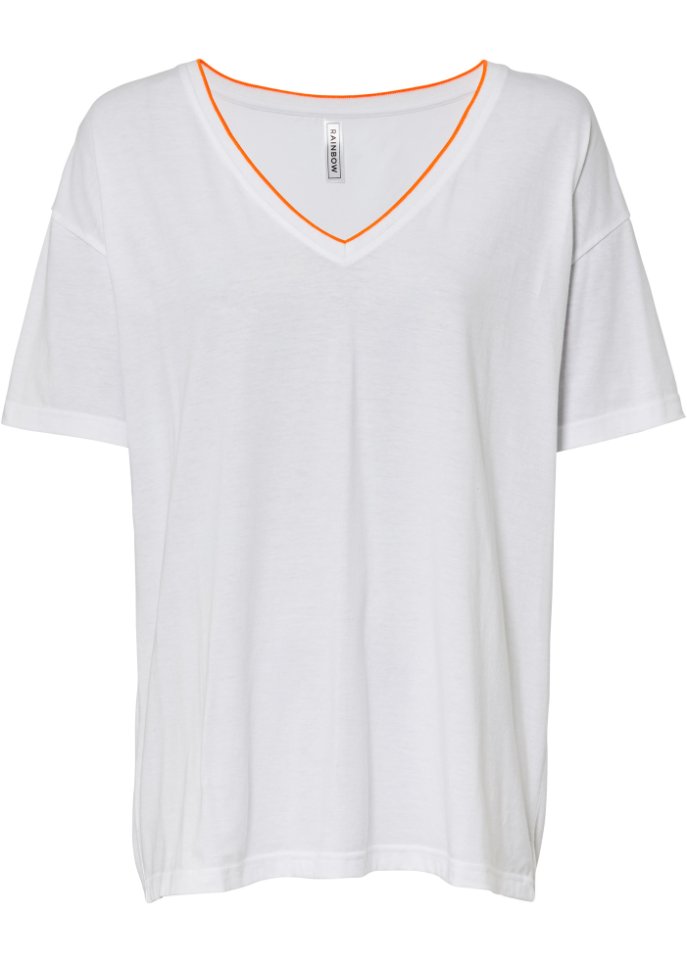 Shirt mit Kontrastfacing in weiß von vorne - RAINBOW