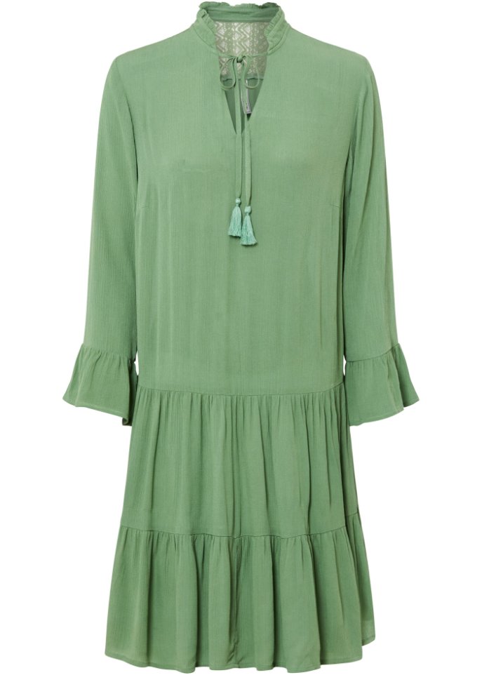 Tunika-Kleid mit Spitze aus nachhaltiger Viskose in grün von vorne - RAINBOW