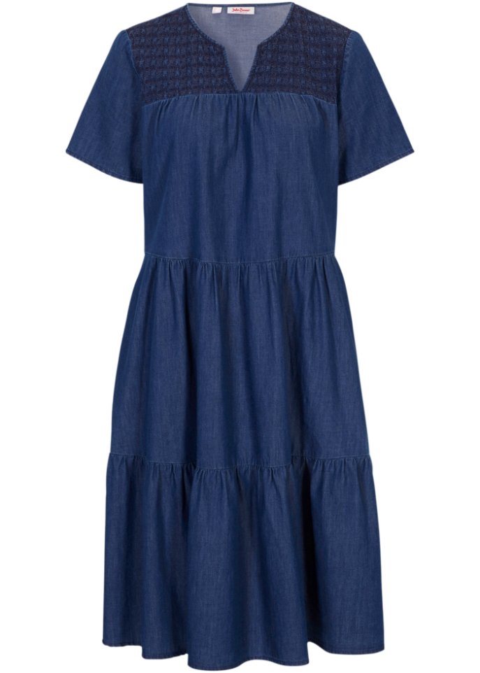Jeans Tunika-Kleid mit Stickerei in blau von vorne - John Baner JEANSWEAR