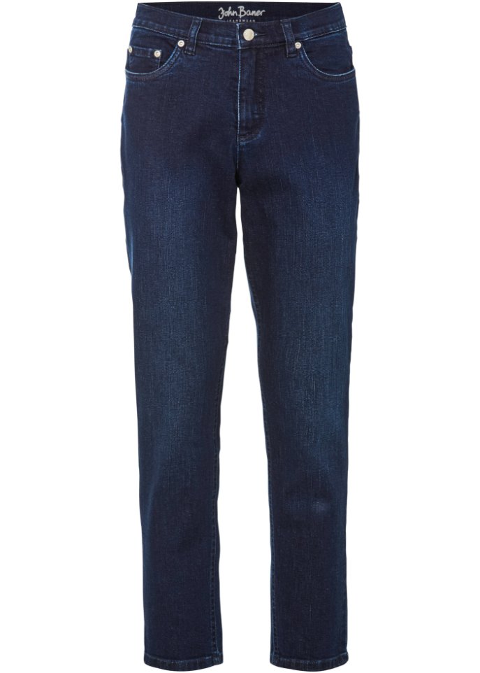 Stretch Boyfriend-Jeans, verkürzt in blau von vorne - John Baner JEANSWEAR