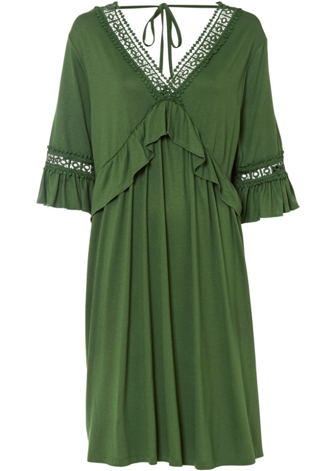 Kleid mit Spitze in grün von vorne - BODYFLIRT