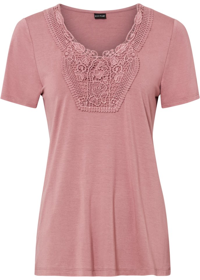 Shirt mit Spitze in rosa von vorne - BODYFLIRT