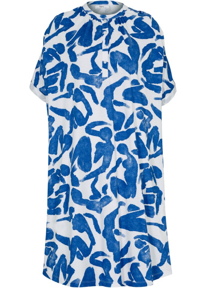 Knieumspielendes Jersey-Kleid mit Taschen in A-Line und Oversize-Fit in blau von vorne - bpc bonprix collection