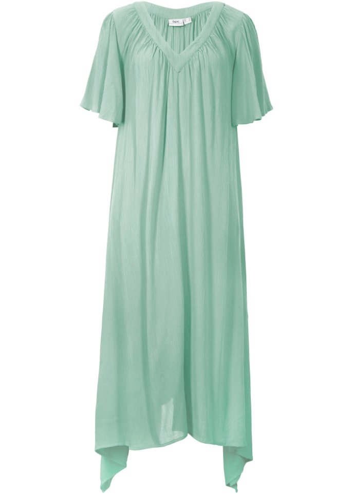 Langes Kaftan-Kleid aus Kreppware, weiter Schnitt in grün von vorne - bpc bonprix collection