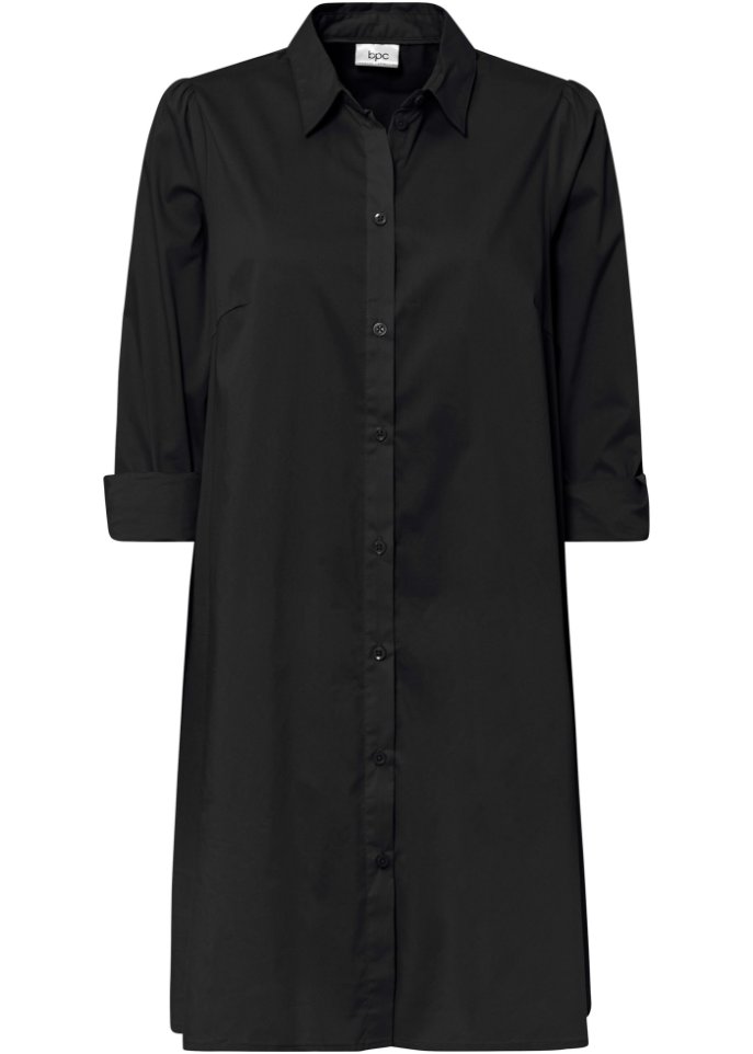 Mini-Blusenkleid mit abgerundetem Saum aus Web in schwarz von vorne - bpc bonprix collection