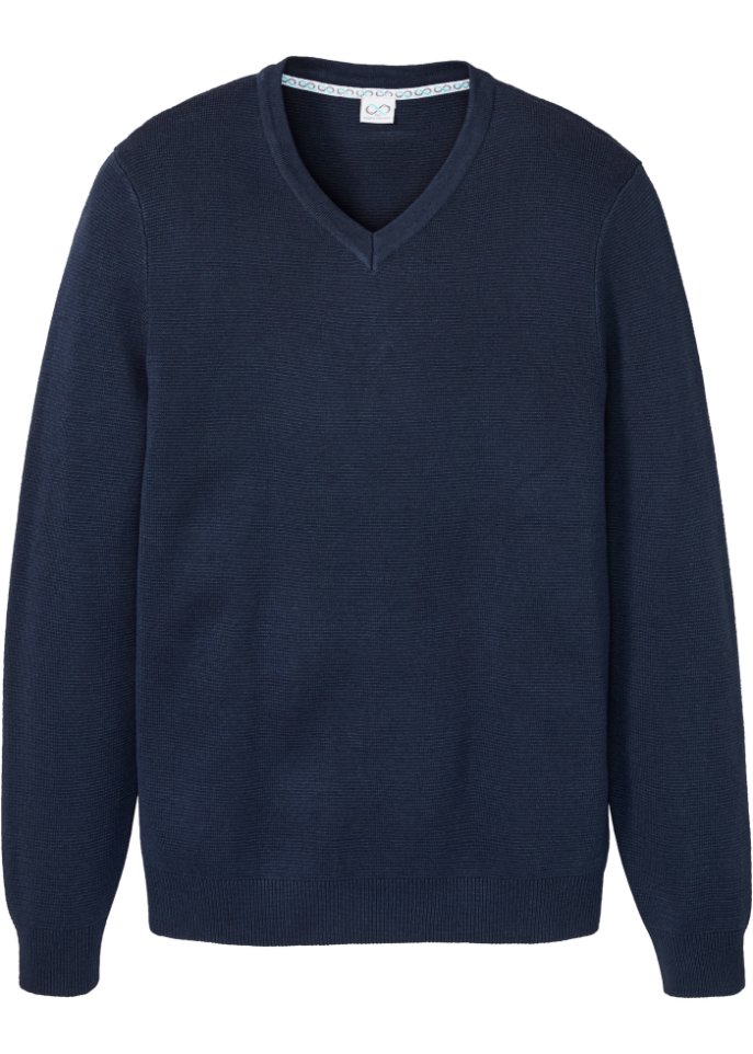 Essential Pullover mit V-Ausschnitt in blau von vorne - bpc bonprix collection