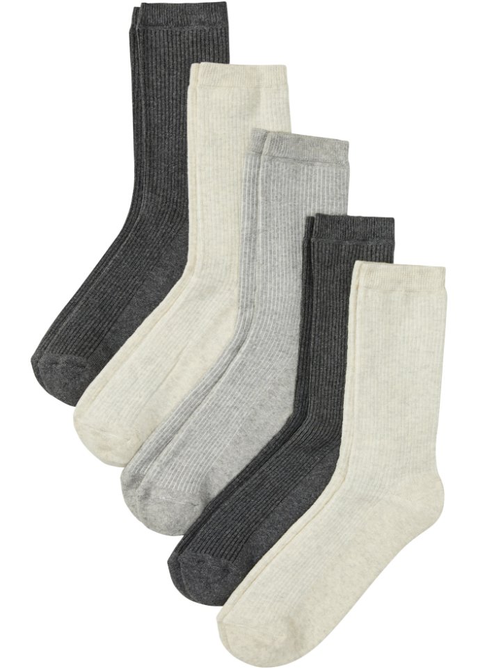 Socken (5er Pack) in Rippstruktur mit Bio-Baumwolle in grau von vorne - bpc bonprix collection