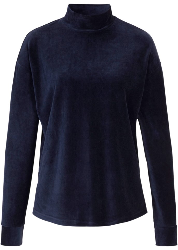 Shirt aus Jersey- Cord in blau von vorne - bpc bonprix collection