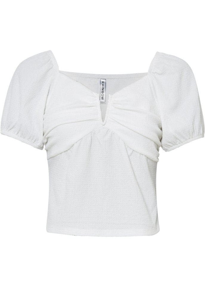 Strukturiertes Shirt mit modernem Ausschnitt in weiß von vorne - RAINBOW
