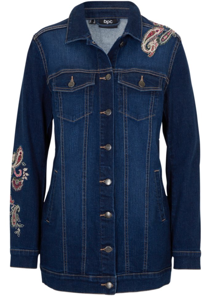 Jeansjacke mit Stickerei in blau von vorne - bpc bonprix collection