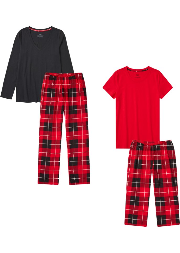 Pyjama und Capri Pyjama (4-tlg. Set) in schwarz von vorne - bpc bonprix collection