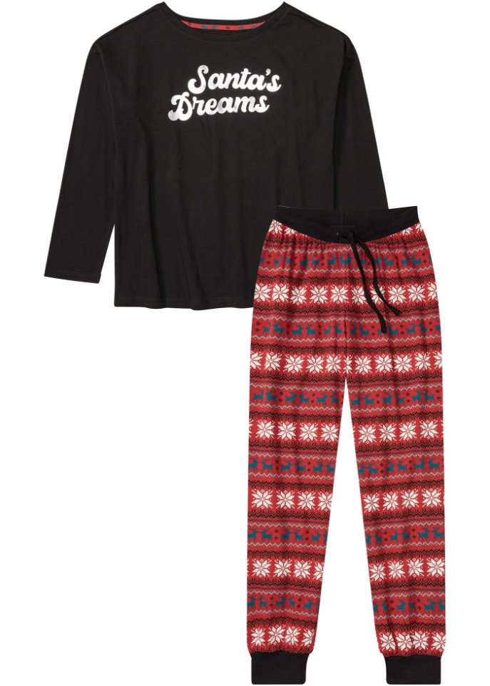 Pyjama mit oversized Shirt und Geschenktasche in schwarz von vorne - bpc bonprix collection