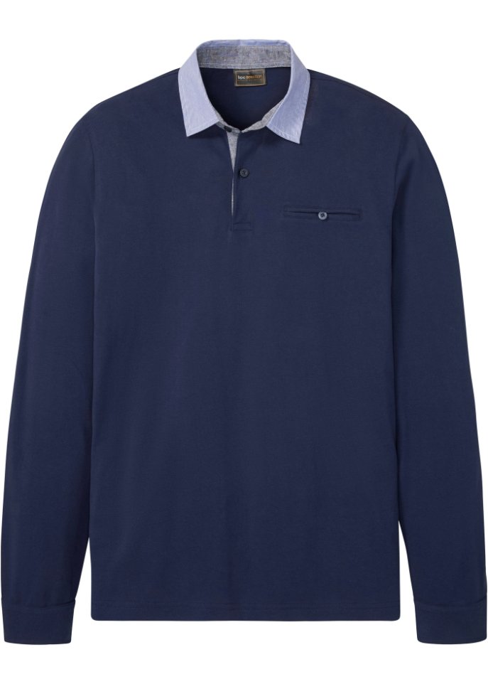 Poloshirt Langarm in blau von vorne - bpc selection