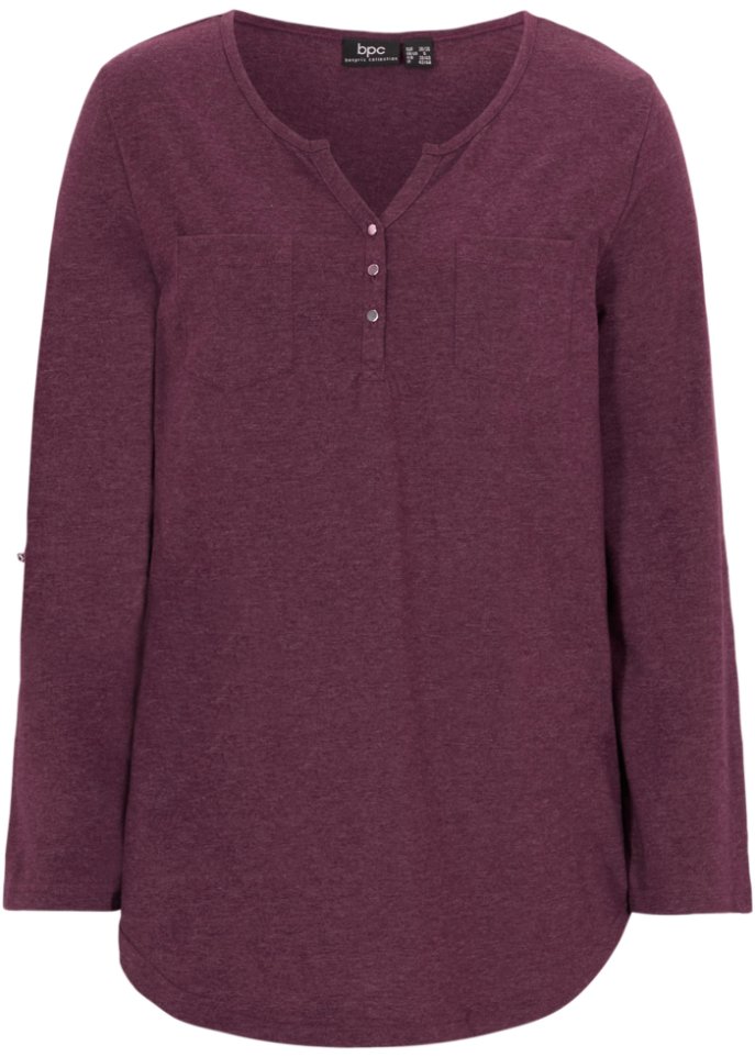Baumwoll-Henleyshirt mit Knopfleiste in lila von vorne - bpc bonprix collection