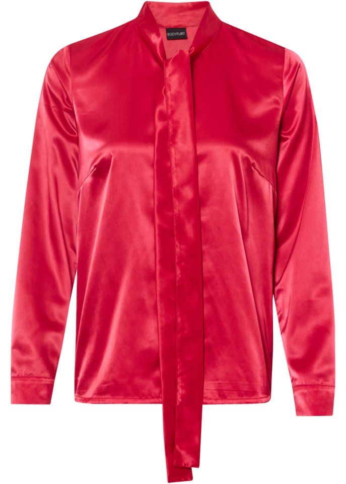 Satin-Bluse mit Schluppe in rot von vorne - BODYFLIRT