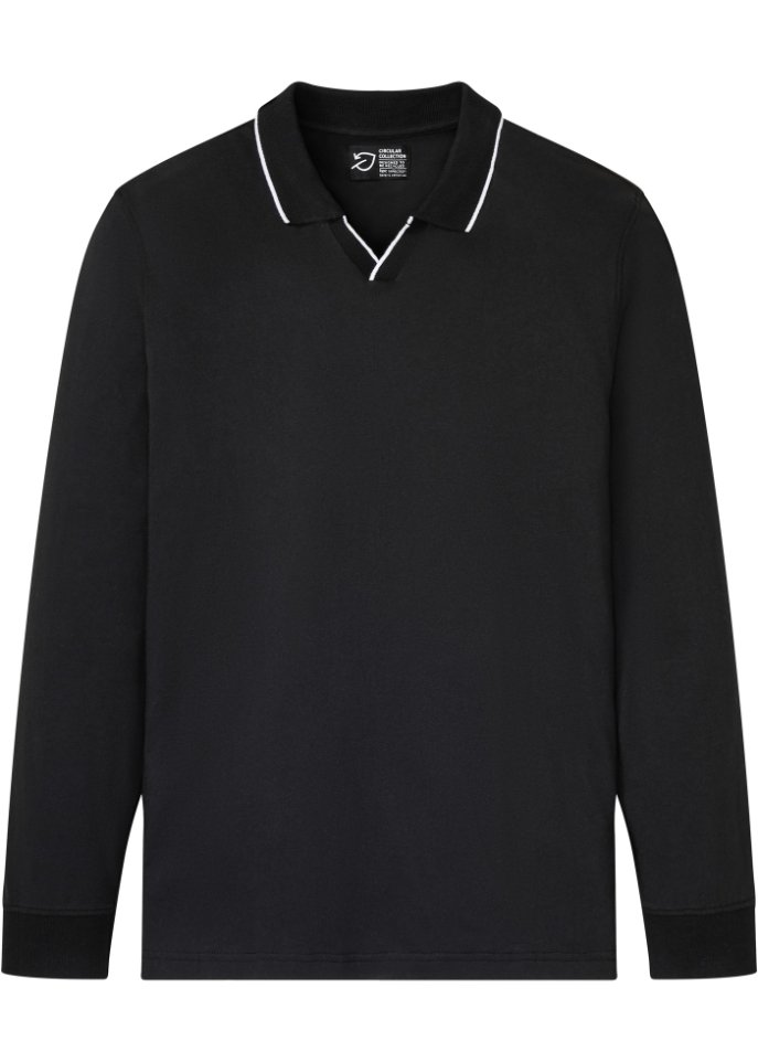 Langarm - Poloshirt aus Bio-Baumwolle in schwarz von vorne - bpc selection