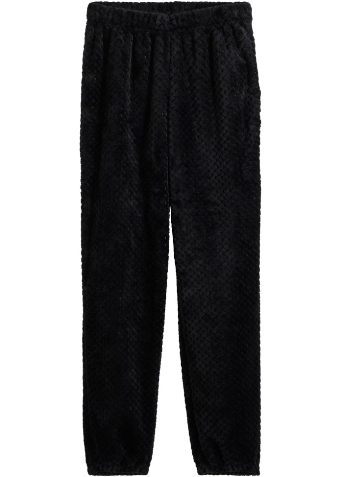 Fleece Pyjamahose aus kuscheligem Material mit weicher Innenseite in schwarz von vorne - bpc bonprix collection