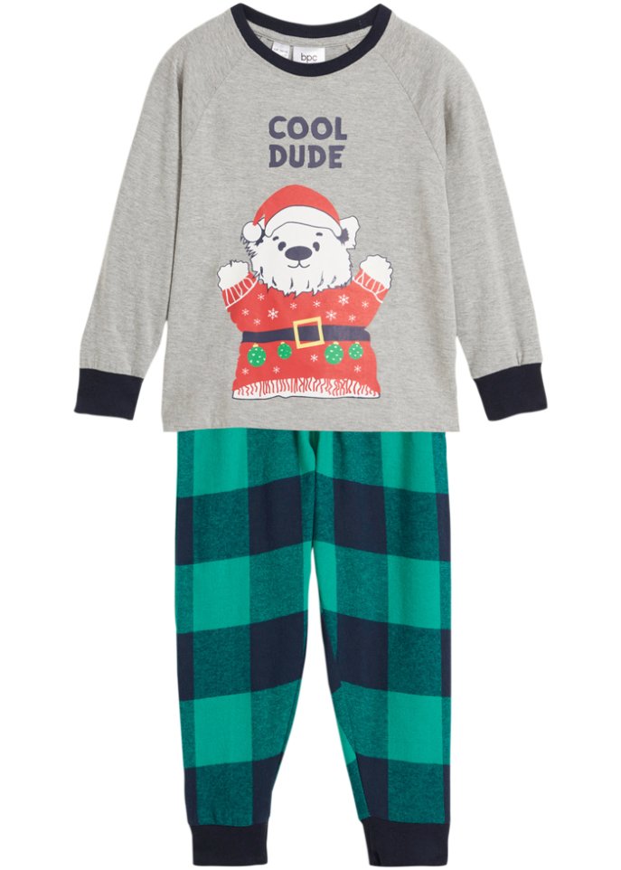 Kinder Pyjama mit Flanelhose (2-tlg. Set) in grau von vorne - bpc bonprix collection